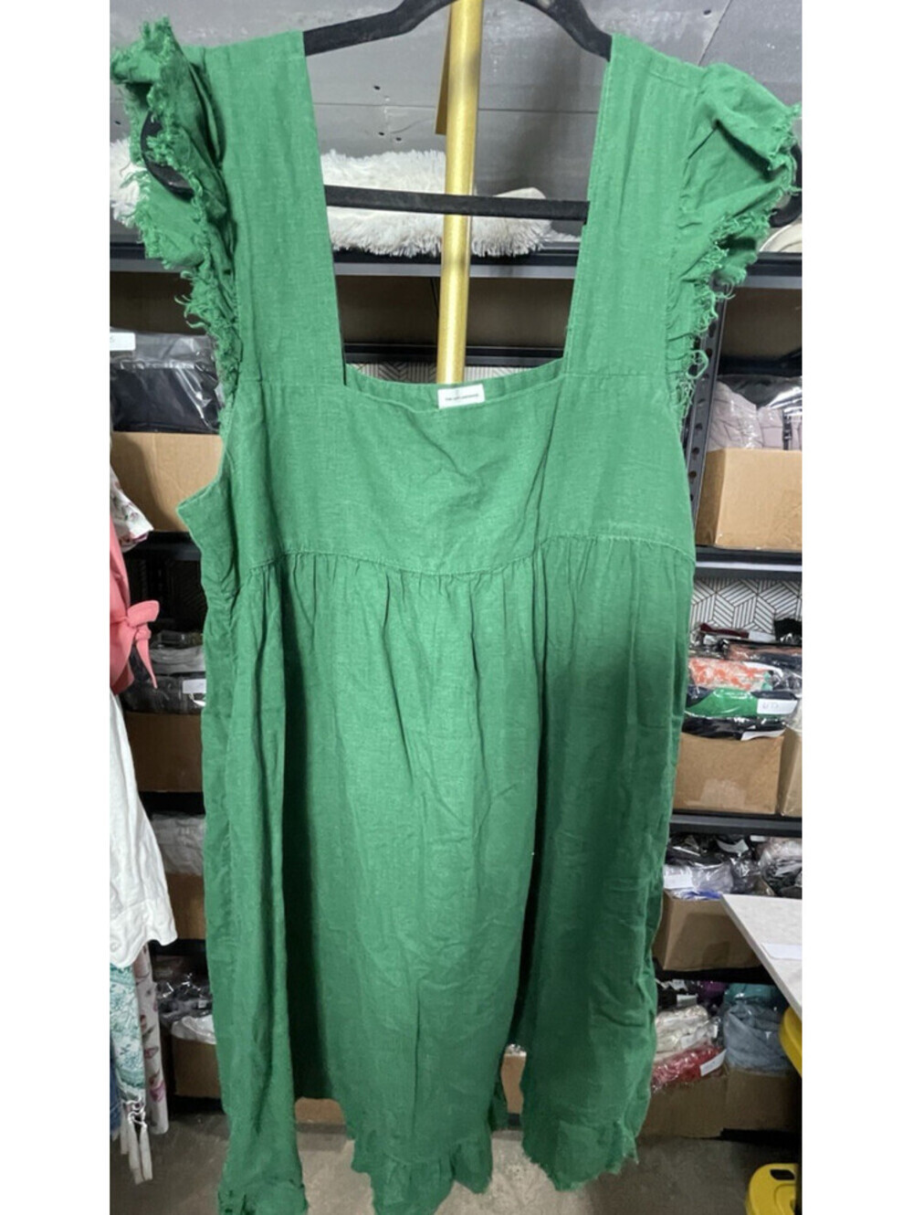 Aerie Mini Dress Women"s L Green Linen Blend Ruffle Sleeve Babydoll Boho Pockets